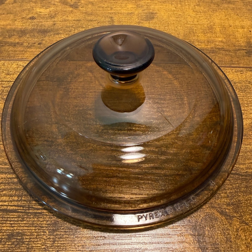 Vtg Pyrex Visions Amber Glass Replacement Lid V-1-C Brown Round 6.5" Retro Boho